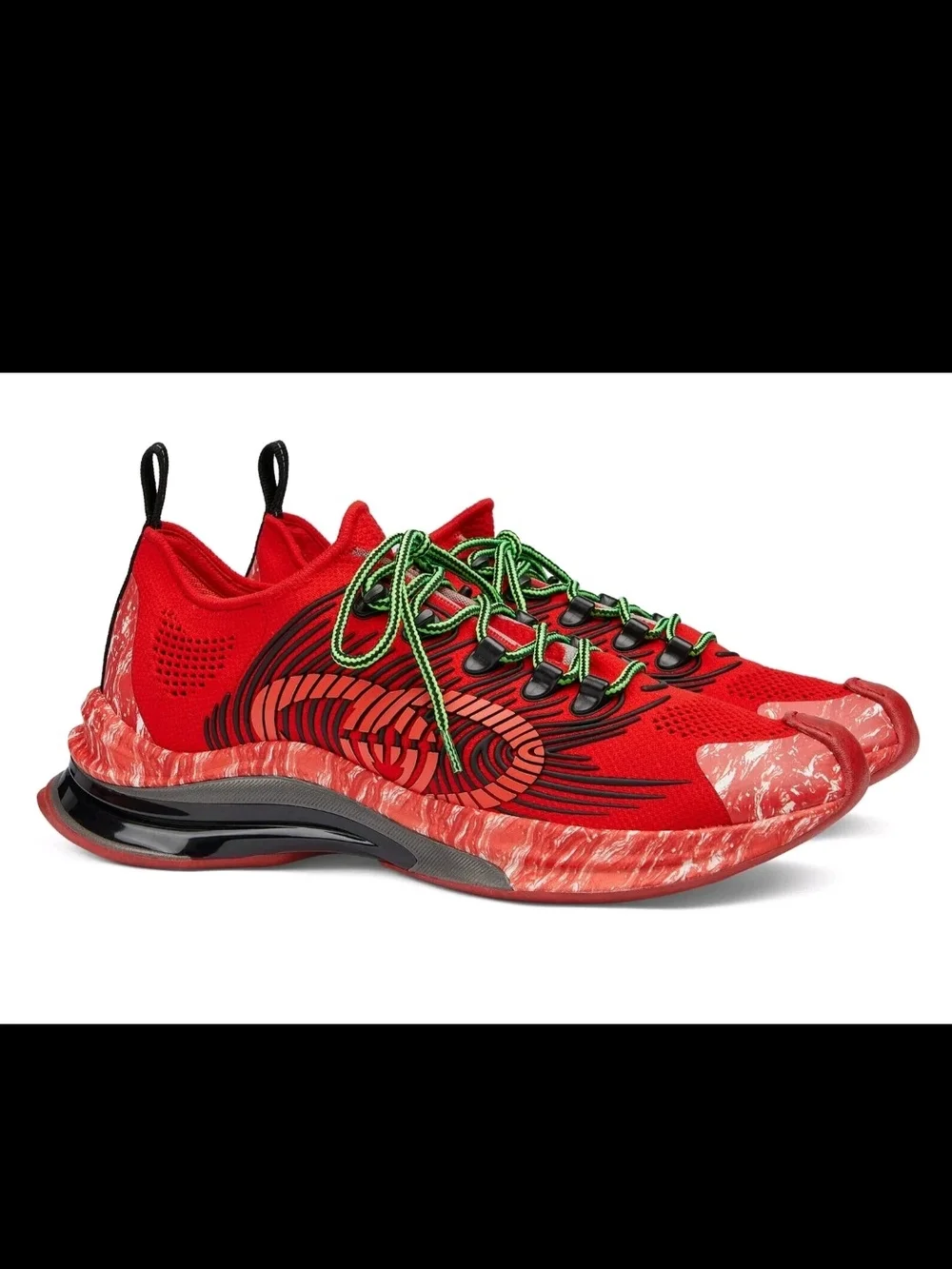 Gucci Red Mesh Sneakers with Green Laces